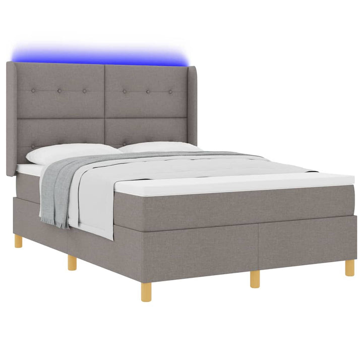Box spring seng med LED-lysstrimler Gråbrun 160 x 200 cm Stof