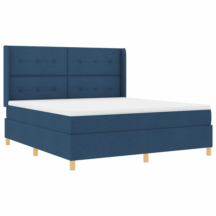 Box spring seng med LED-lysstrimler Blå 180 x 200 cm Stof
