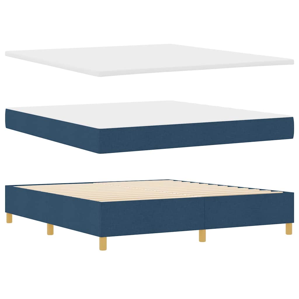 Box spring seng med LED-lysstrimler Blå 180 x 200 cm Stof