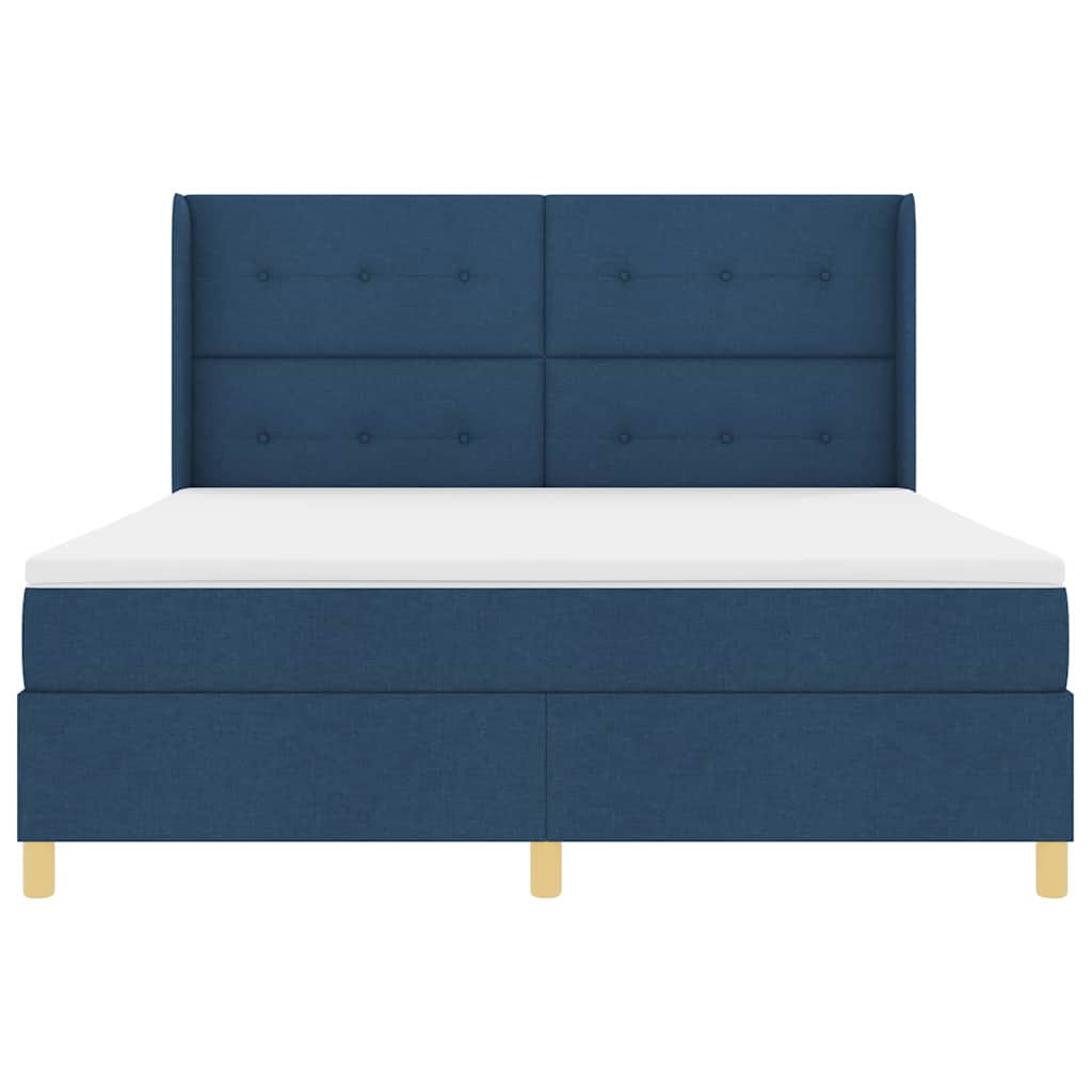 Box spring seng med LED-lysstrimler Blå 180 x 200 cm Stof
