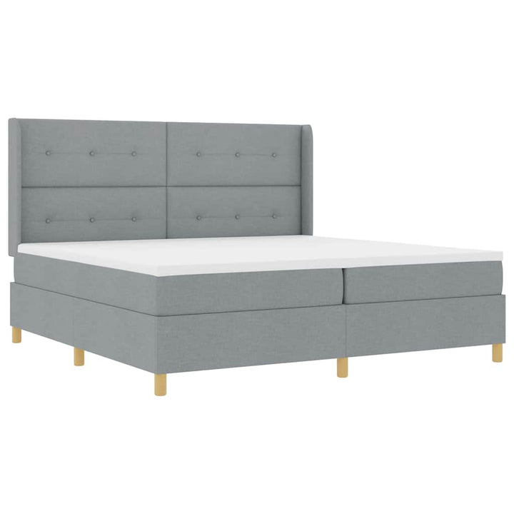 Box spring seng med LED-lysstrimler Lysegrå 200 x 200 cm Stof