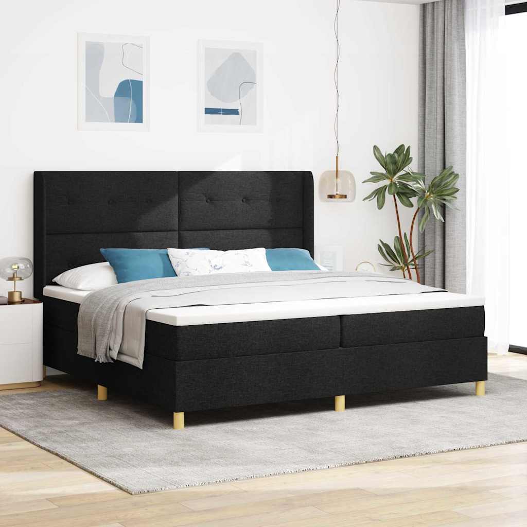 Box spring seng med LED-lysstrimler Sort 200 x 200 cm Stof