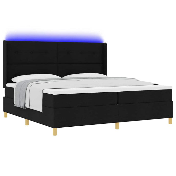 Box spring seng med LED-lysstrimler Sort 200 x 200 cm Stof