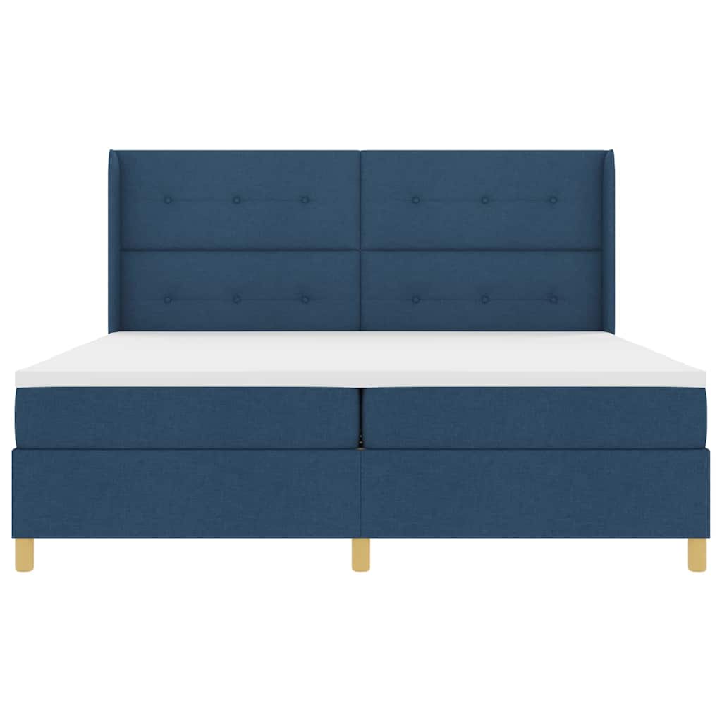 Box spring seng med LED-lysstrimler Blå 200 x 200 cm Stof