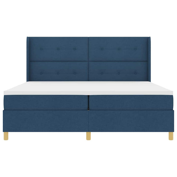 Box spring seng med LED-lysstrimler Blå 200 x 200 cm Stof