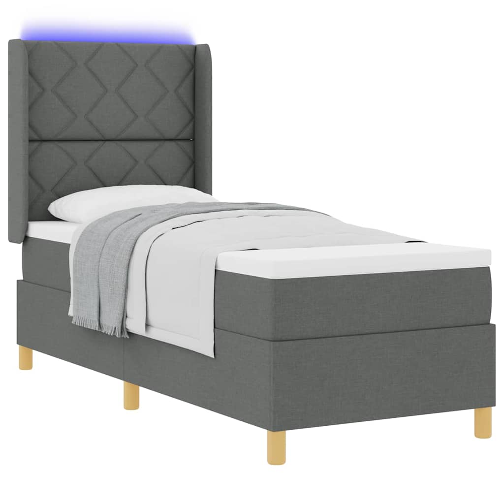 Box spring seng med LED-lysstrimler Grå 80 x 200 cm Stof