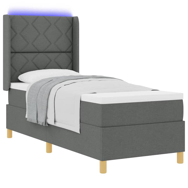 Box spring seng med LED-lysstrimler Grå 80 x 200 cm Stof