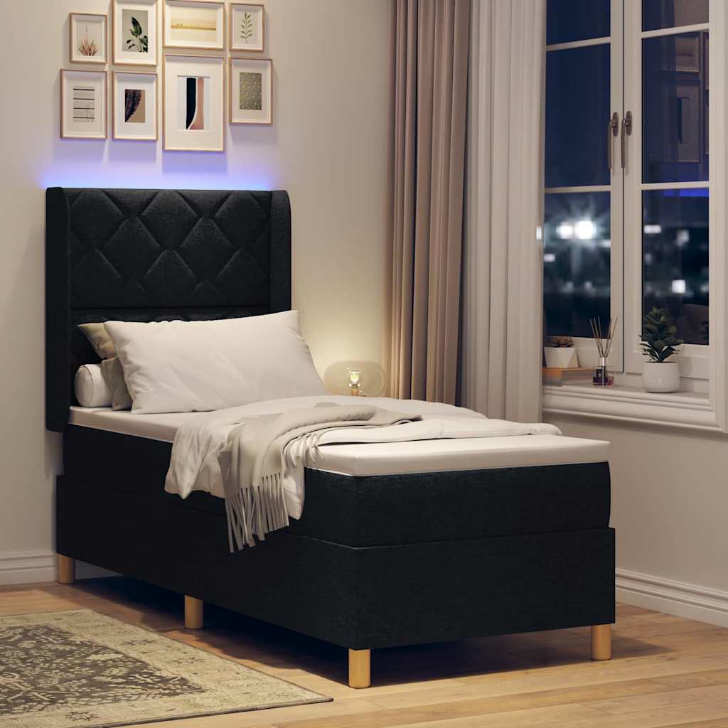 Box spring seng med LED-lysstrimler Sort 80 x 200 cm Stof