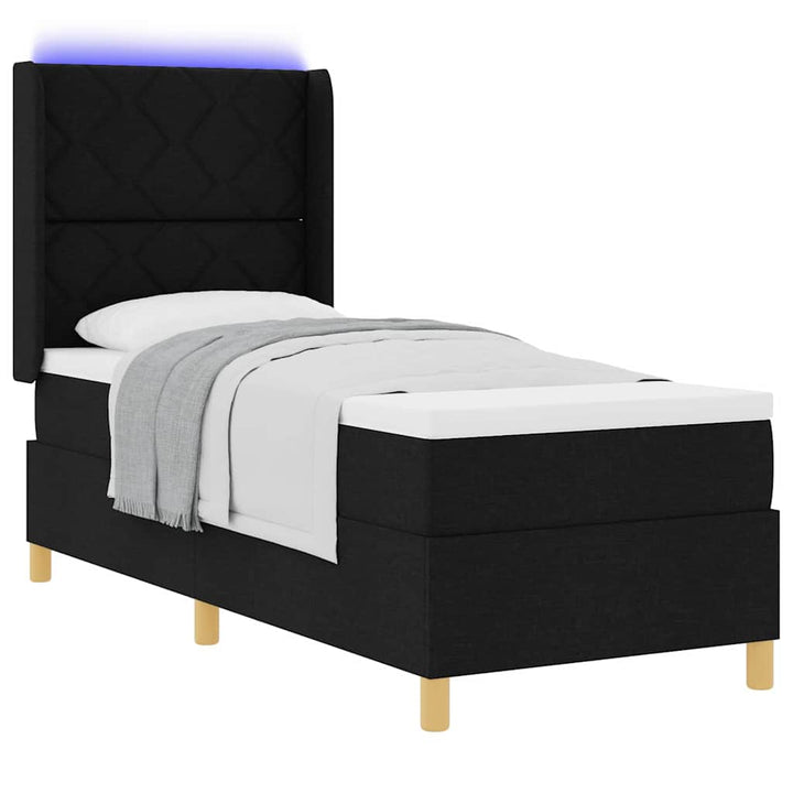 Box spring seng med LED-lysstrimler Sort 80 x 200 cm Stof