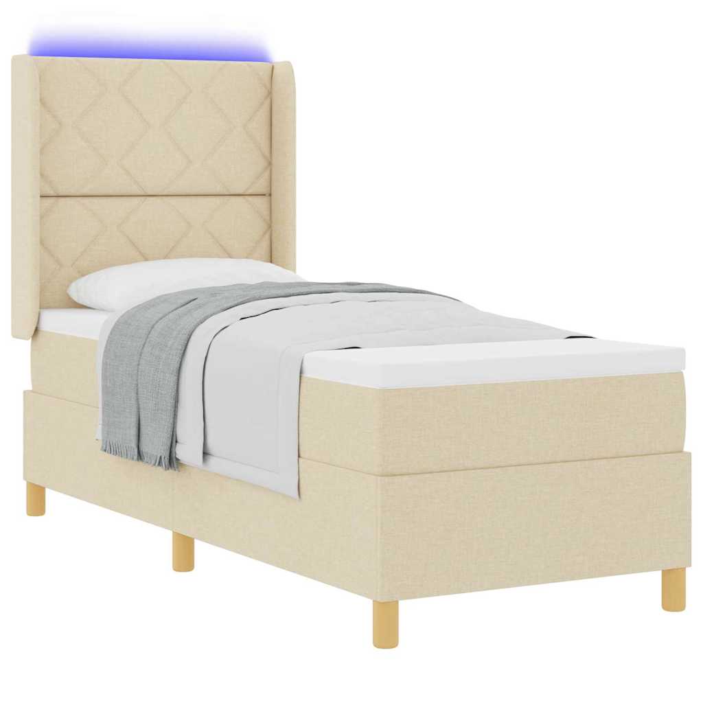 Box spring seng med LED-lysstrimler Creme 80 x 200 cm Stof