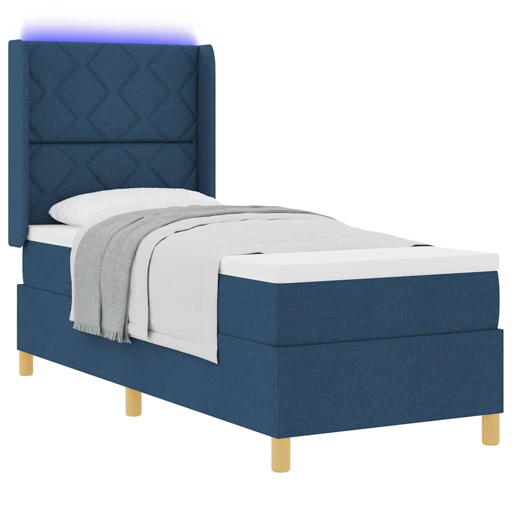 Box spring seng med LED-lysstrimler Blå 80 x 200 cm Stof
