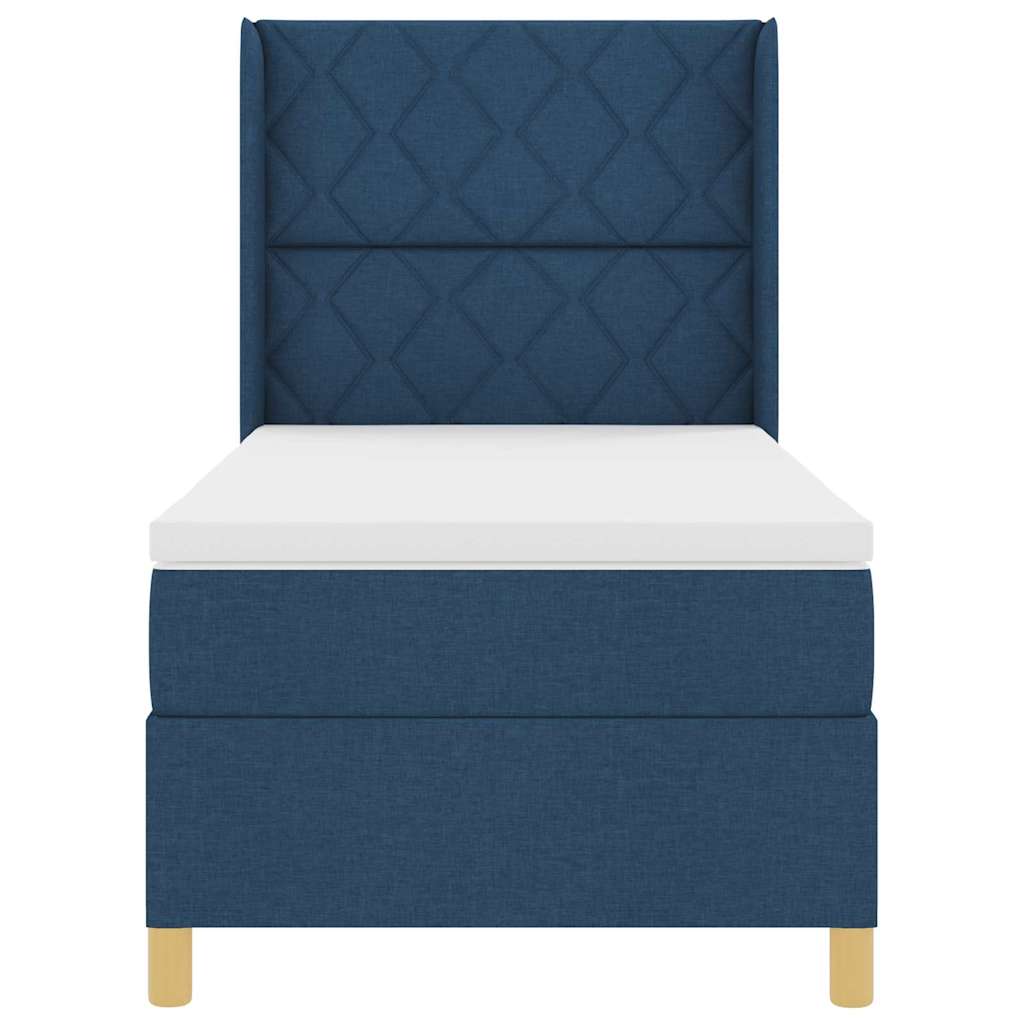 Box spring seng med LED-lysstrimler Blå 90 x 190 cm Stof