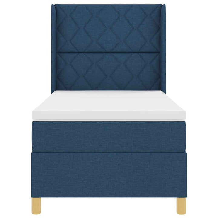 Box spring seng med LED-lysstrimler Blå 90 x 190 cm Stof