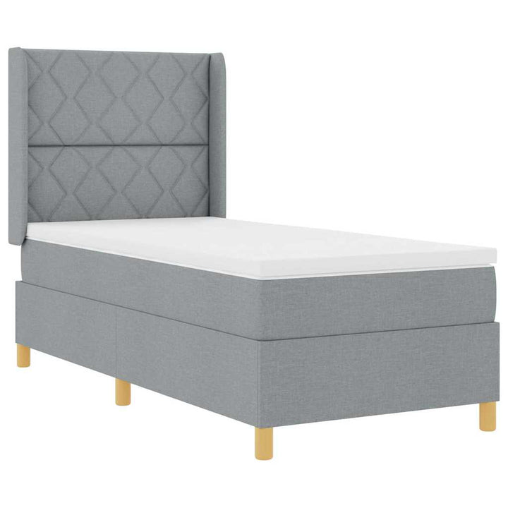 Box spring seng med LED-lysstrimler Lysegrå 90 x 200 cm Stof