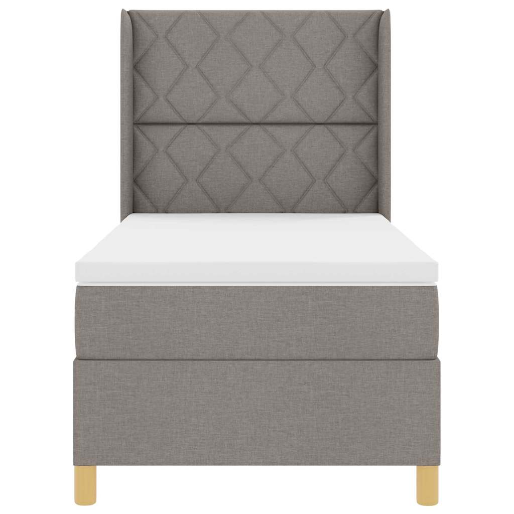 Box spring seng med LED-lysstrimler Gråbrun 90 x 200 cm Stof