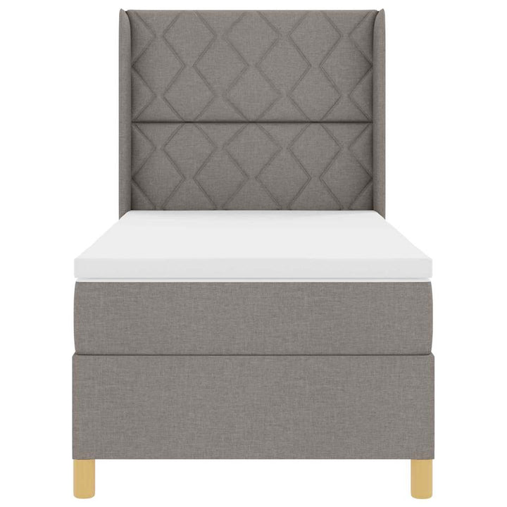 Box spring seng med LED-lysstrimler Gråbrun 90 x 200 cm Stof