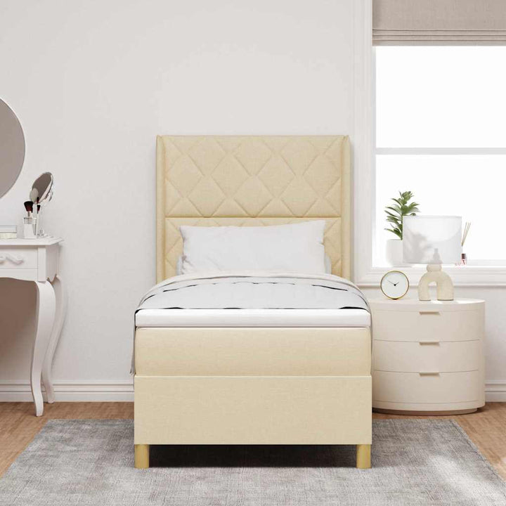 Box spring seng med LED-lysstrimler Creme 90 x 200 cm Stof