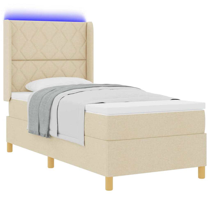 Box spring seng med LED-lysstrimler Creme 90 x 200 cm Stof