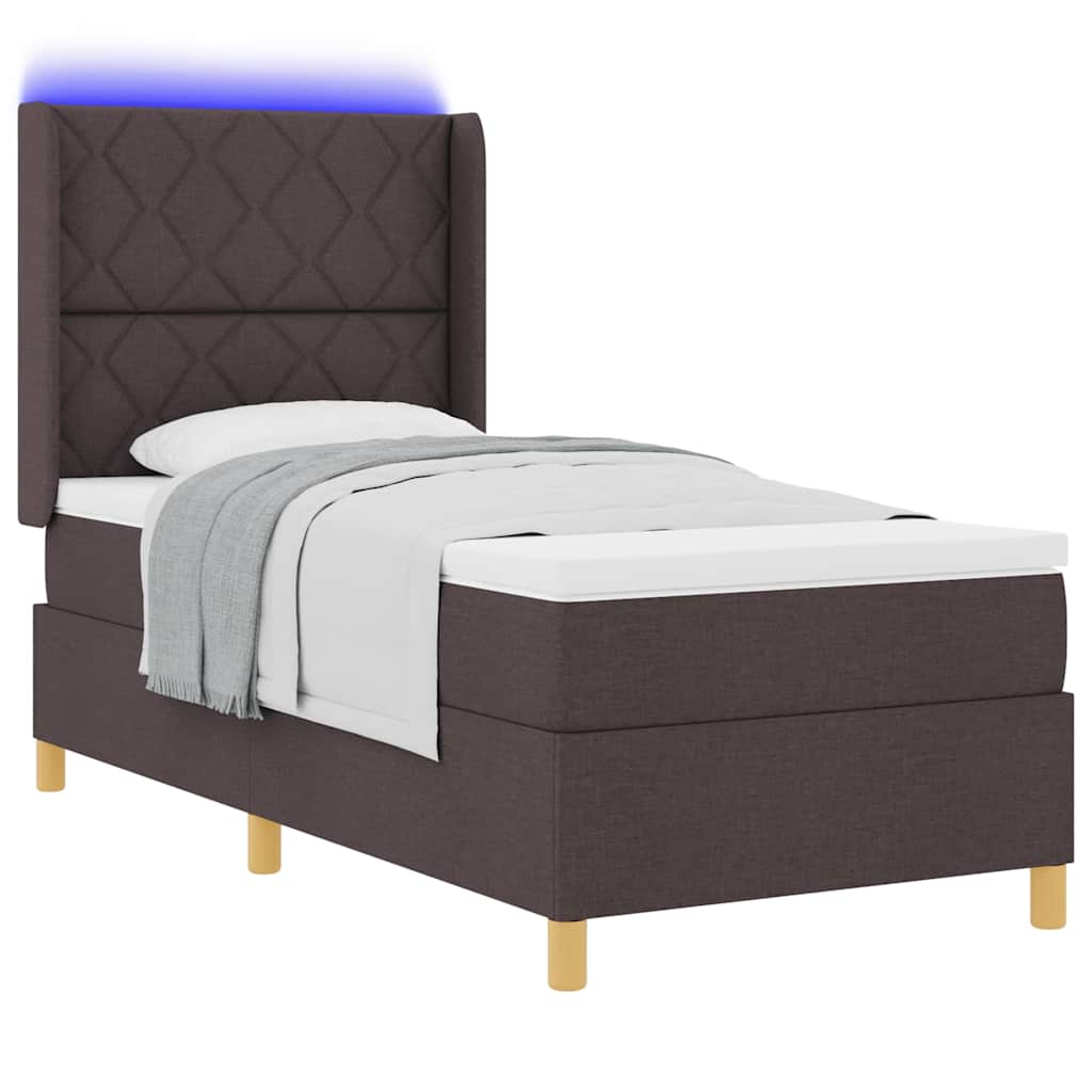 Box spring seng med LED-lysstrimler Brun 100 x 200 cm Stof
