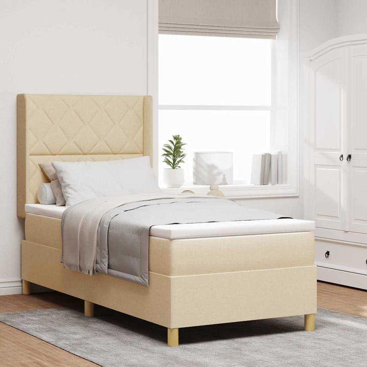 Box spring seng med LED-lysstrimler Creme 100 x 200 cm Stof