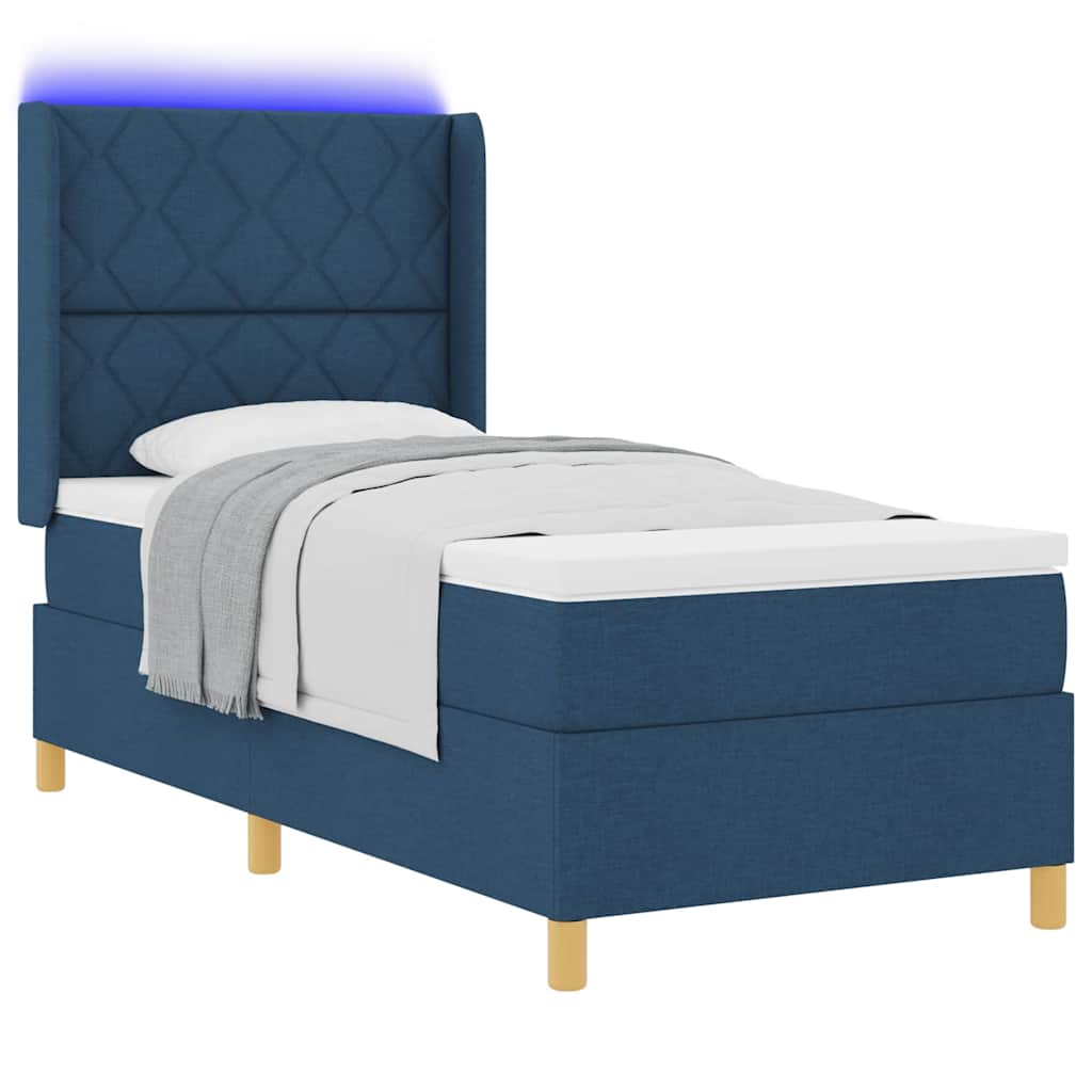 Box spring seng med LED-lysstrimler Blå 100 x 200 cm Stof