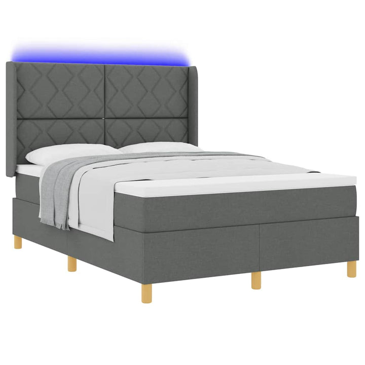 Box spring seng med LED-lysstrimler Grå 140 x 190 cm Stof