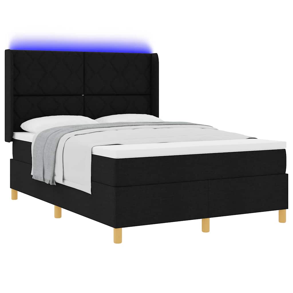 Box spring seng med LED-lysstrimler Sort 140 x 190 cm Stof