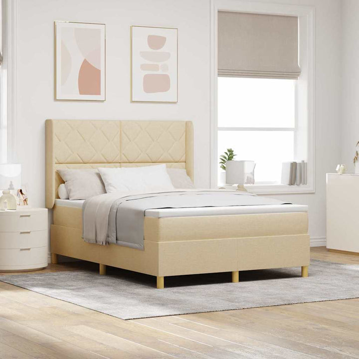 Box spring seng med LED-lysstrimler Creme 140 x 190 cm Stof