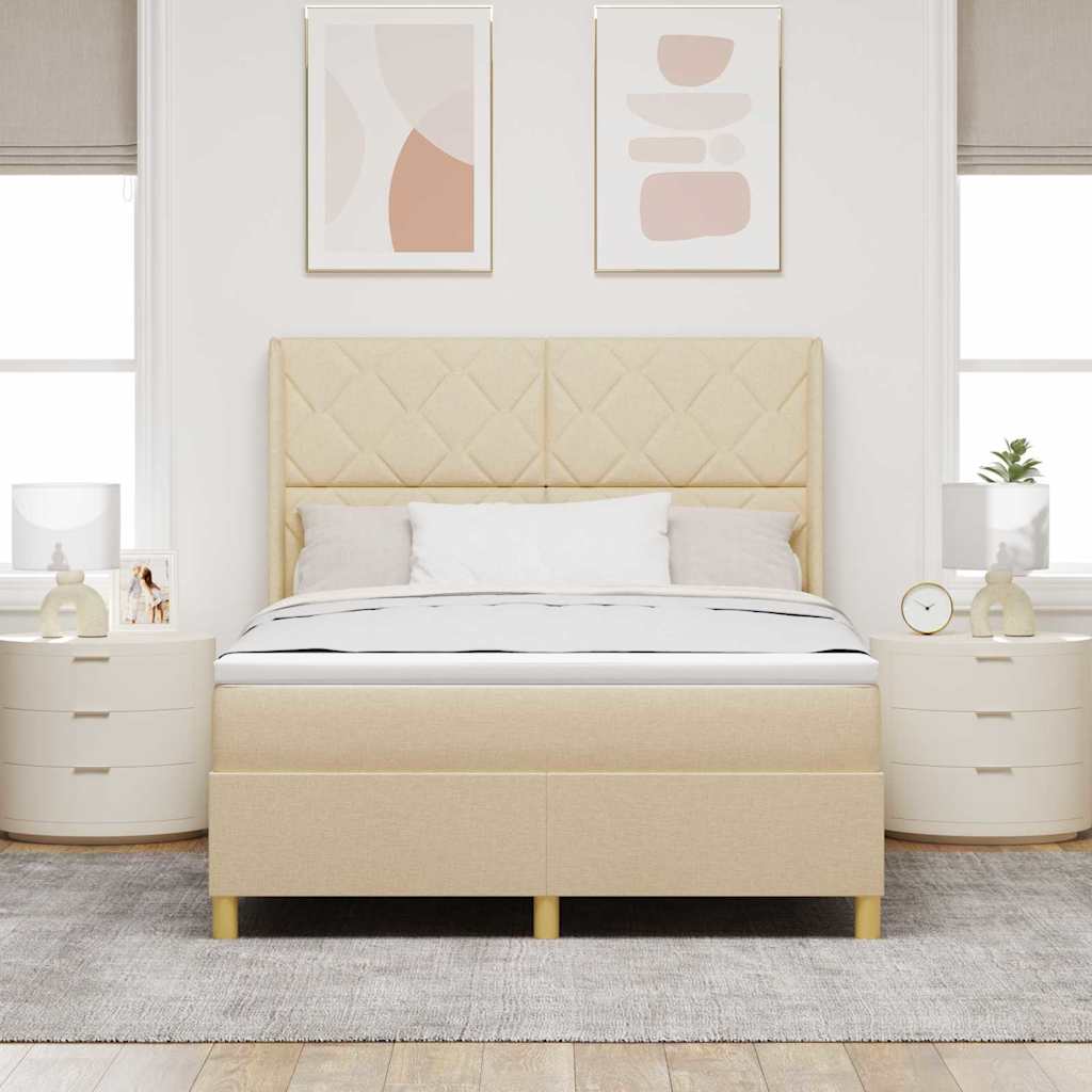 Box spring seng med LED-lysstrimler Creme 140 x 190 cm Stof
