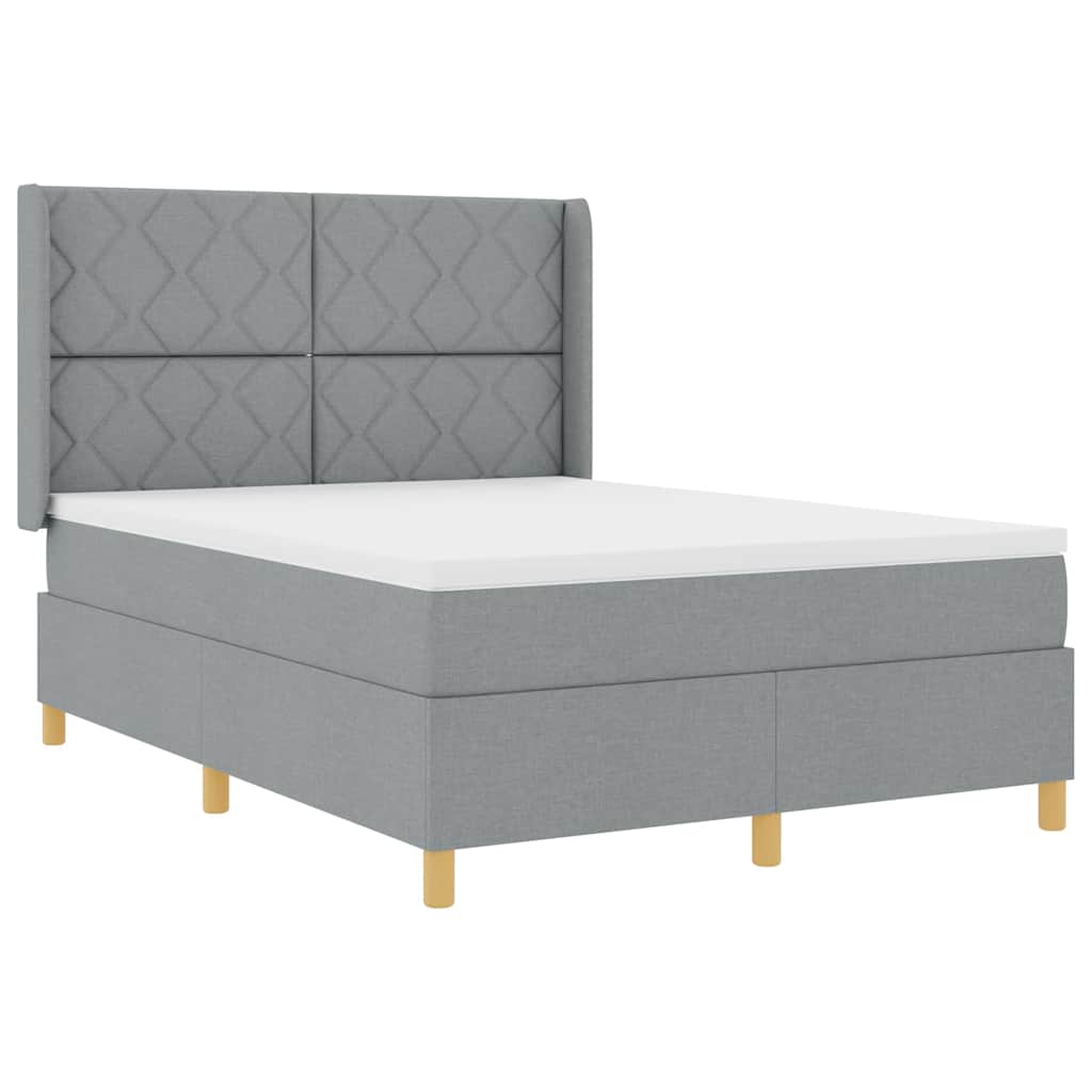 Box spring seng med LED-lysstrimler Lysegrå 140 x 200 cm Stof