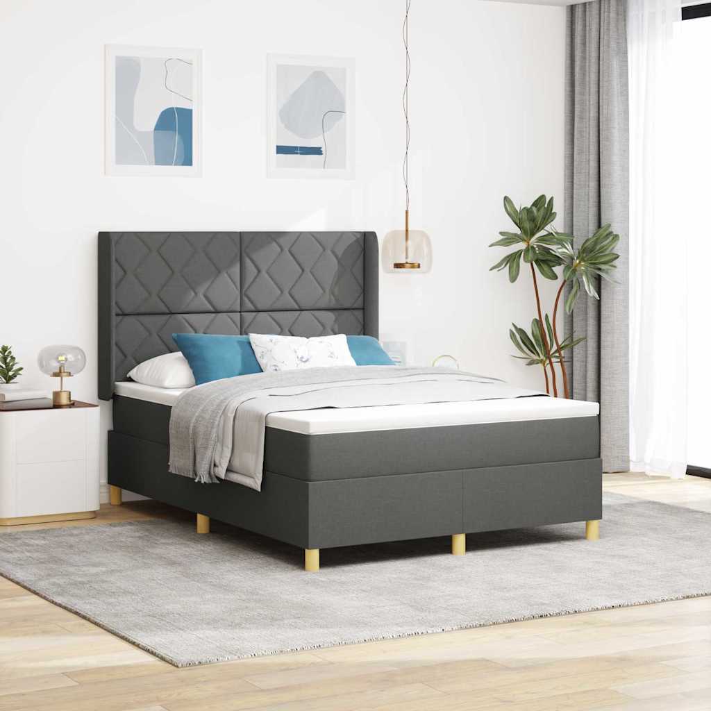 Box spring seng med LED-lysstrimler Grå 140 x 200 cm Stof