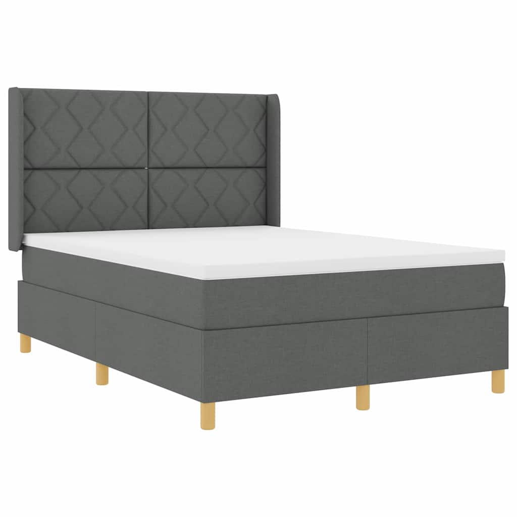 Box spring seng med LED-lysstrimler Grå 140 x 200 cm Stof