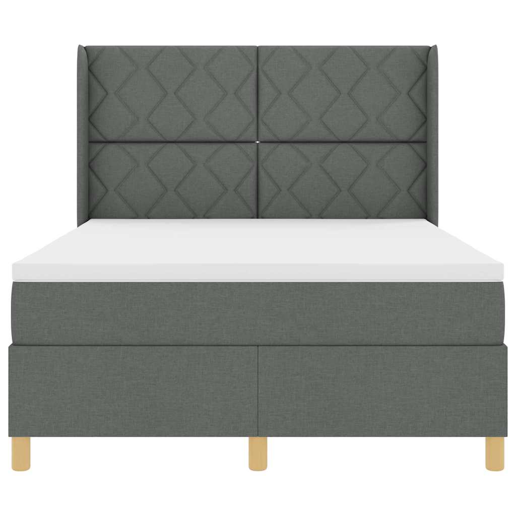 Box spring seng med LED-lysstrimler Grå 140 x 200 cm Stof