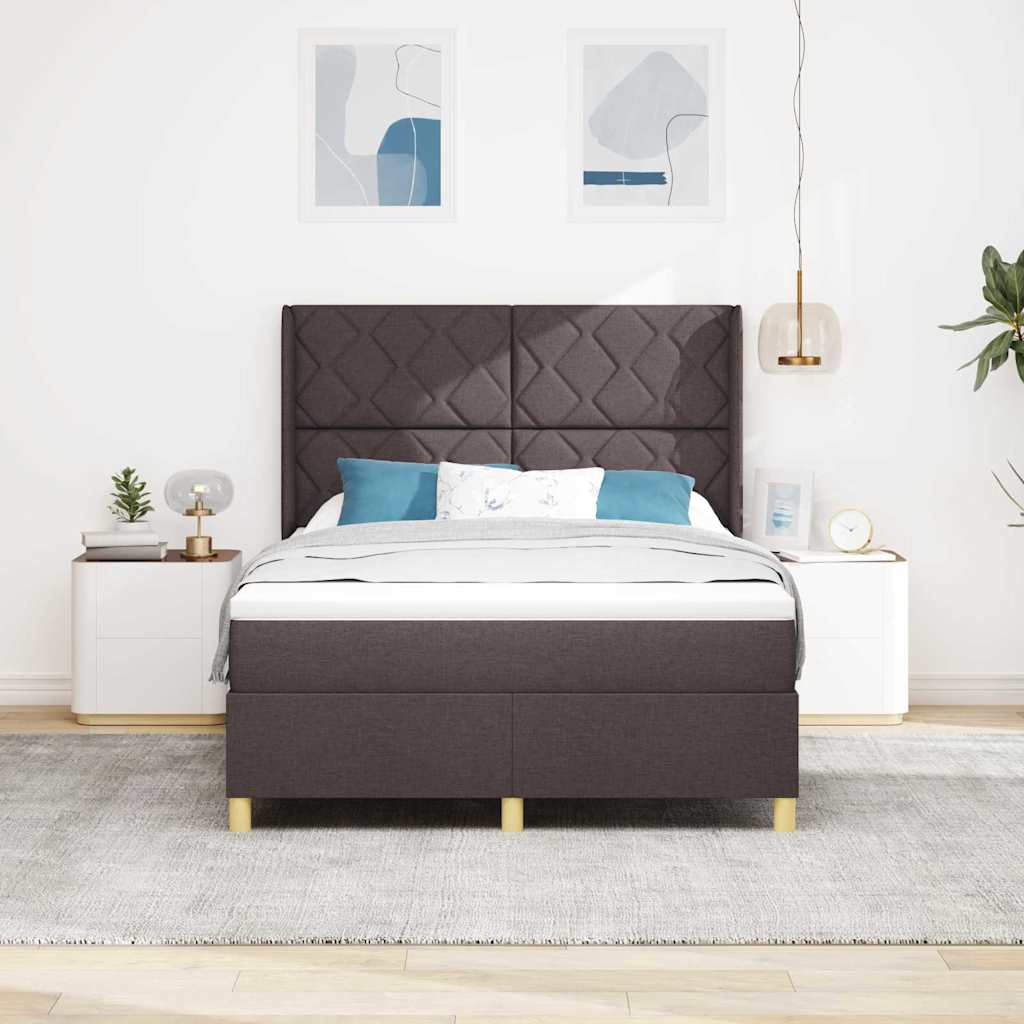 Box spring seng med LED-lysstrimler Brun 140 x 200 cm Stof