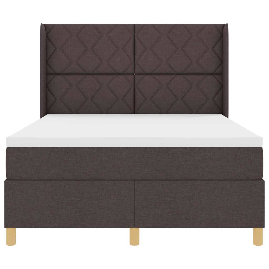 Box spring seng med LED-lysstrimler Brun 140 x 200 cm Stof