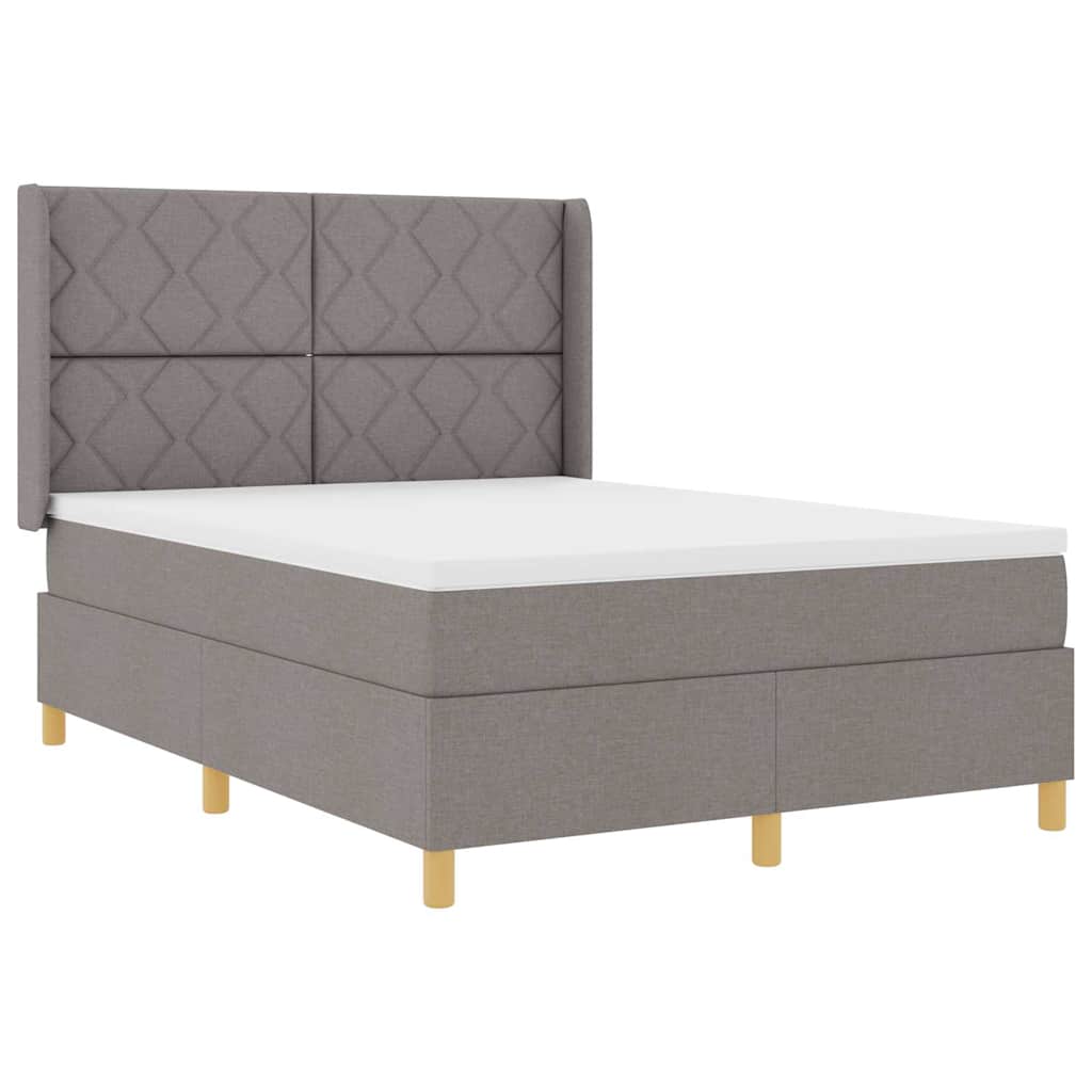 Box spring seng med LED-lysstrimler Gråbrun 140 x 200 cm Stof
