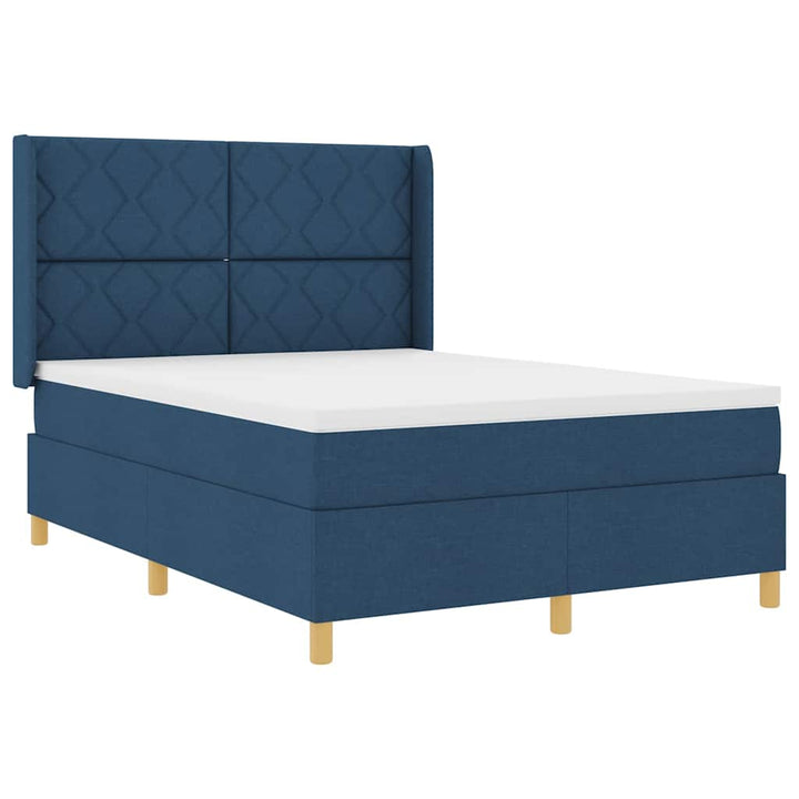 Box spring seng med LED-lysstrimler Blå 140 x 200 cm Stof