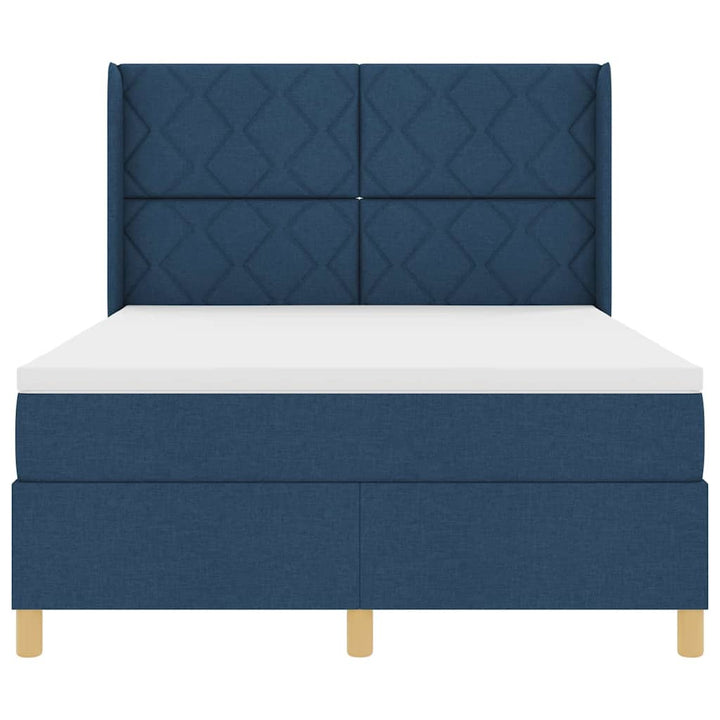 Box spring seng med LED-lysstrimler Blå 140 x 200 cm Stof
