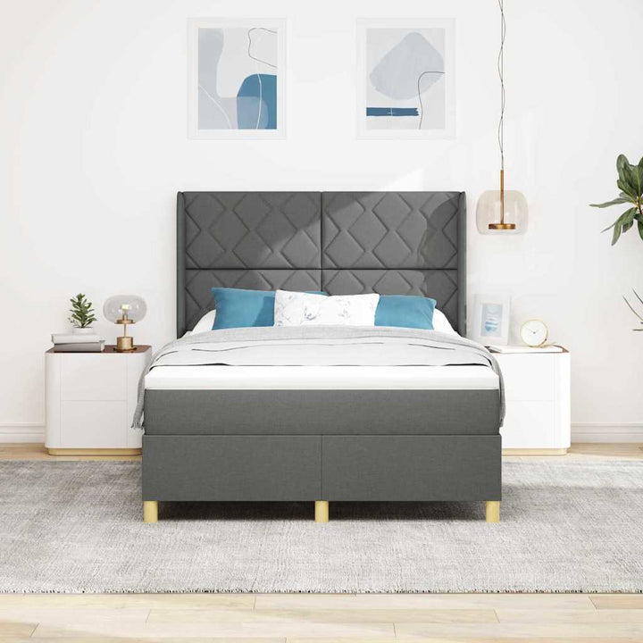 Box spring seng med LED-lysstrimler Grå 160 x 200 cm Stof