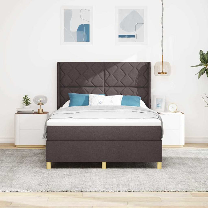 Box spring seng med LED-lysstrimler Brun 160 x 200 cm Stof
