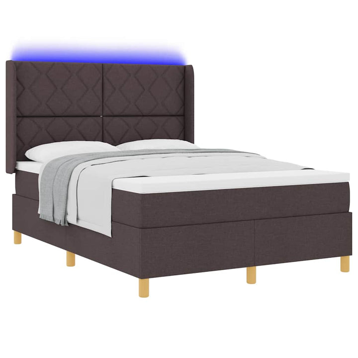 Box spring seng med LED-lysstrimler Brun 160 x 200 cm Stof