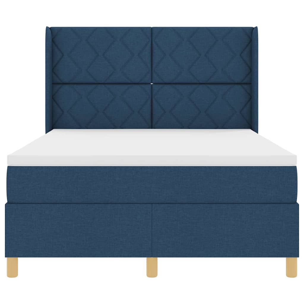 Box spring seng med LED-lysstrimler Blå 160 x 200 cm Stof