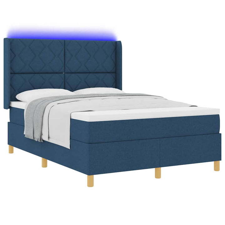 Box spring seng med LED-lysstrimler Blå 160 x 200 cm Stof