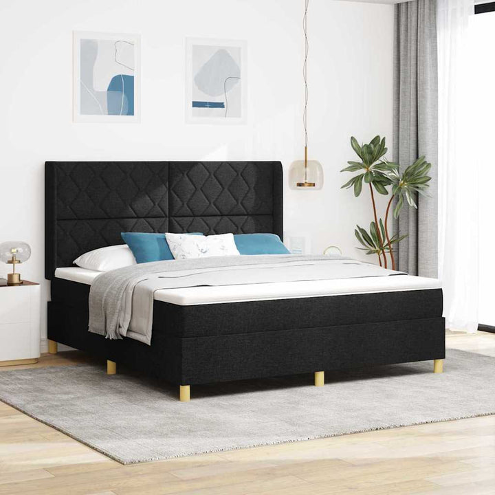 Box spring seng med LED-lysstrimler Sort 180 x 200 cm Stof