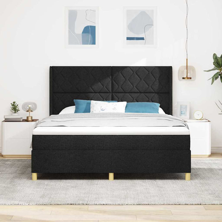 Box spring seng med LED-lysstrimler Sort 180 x 200 cm Stof