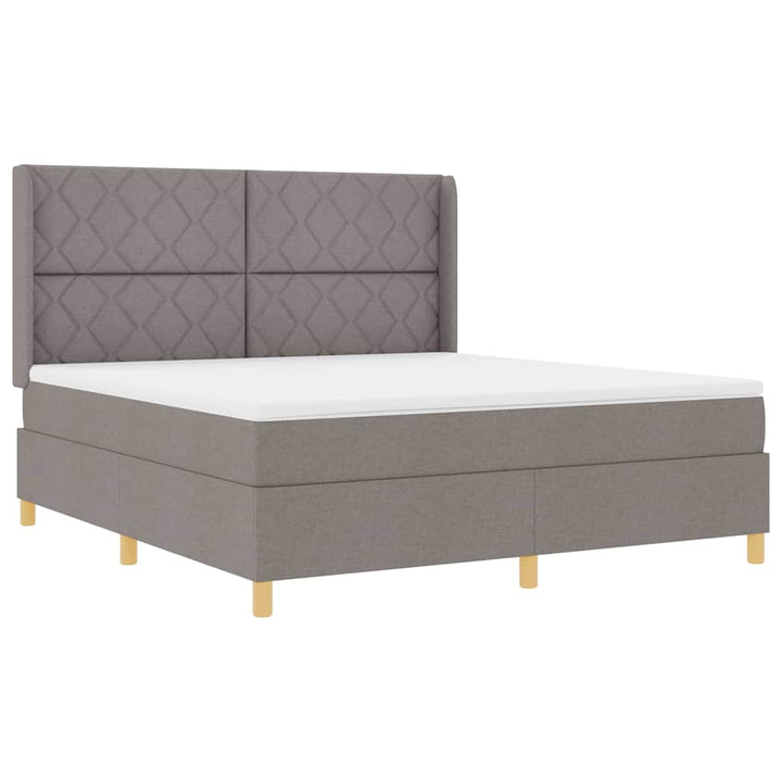 Box spring seng med LED-lysstrimler Gråbrun 180 x 200 cm Stof