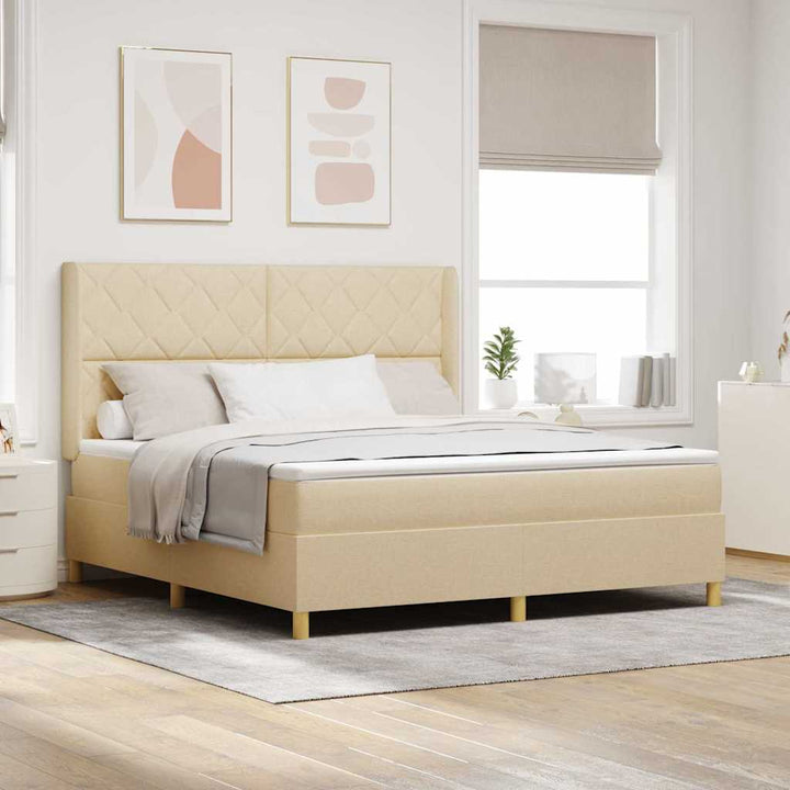 Box spring seng med LED-lysstrimler Creme 180 x 200 cm Stof