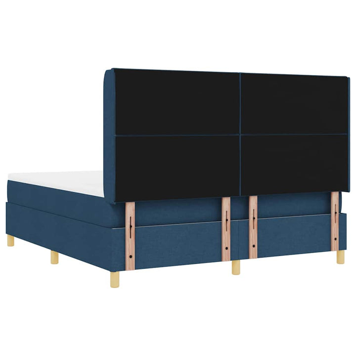 Box spring seng med LED-lysstrimler Blå 180 x 200 cm Stof
