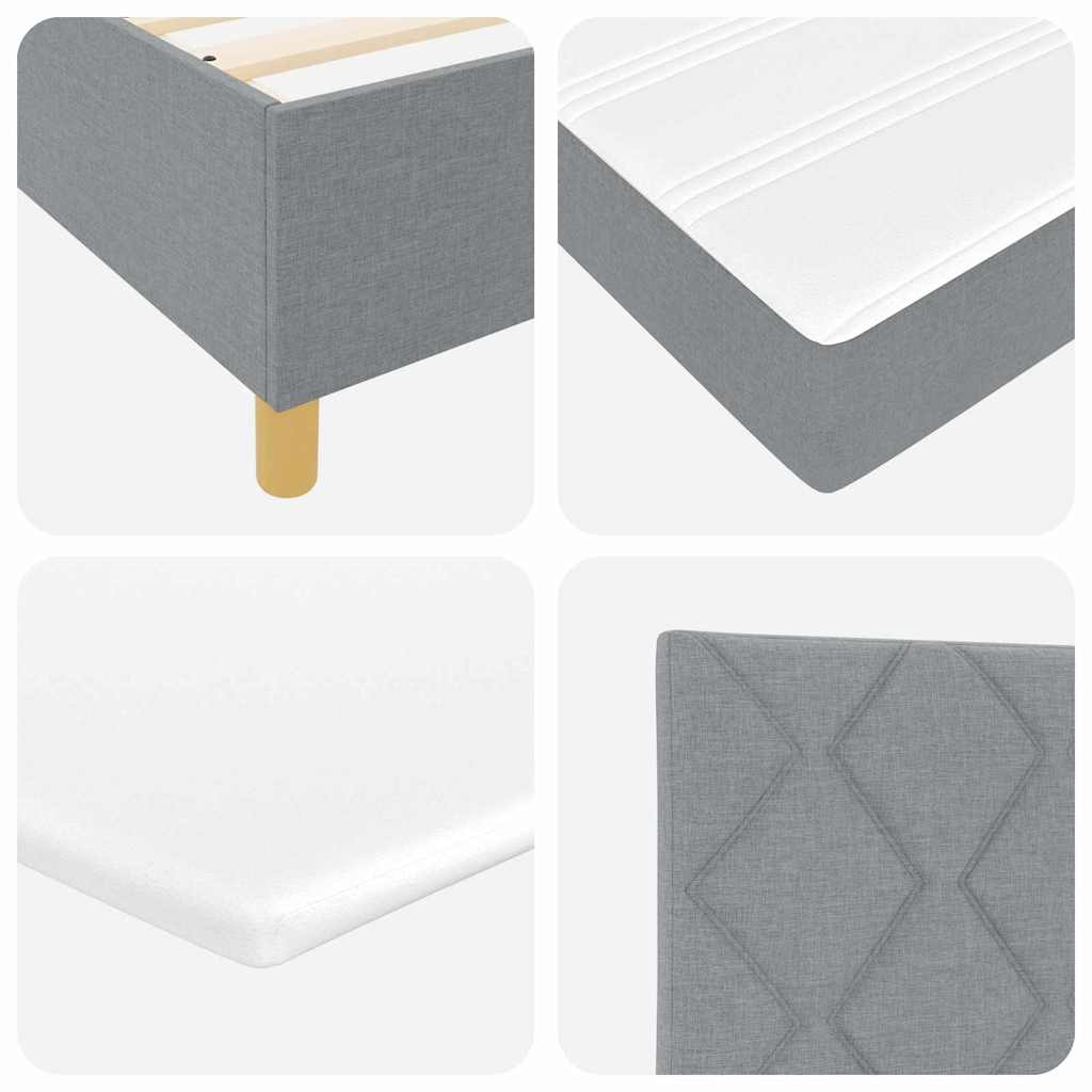 Box spring seng med LED-lysstrimler Lysegrå 200 x 200 cm Stof