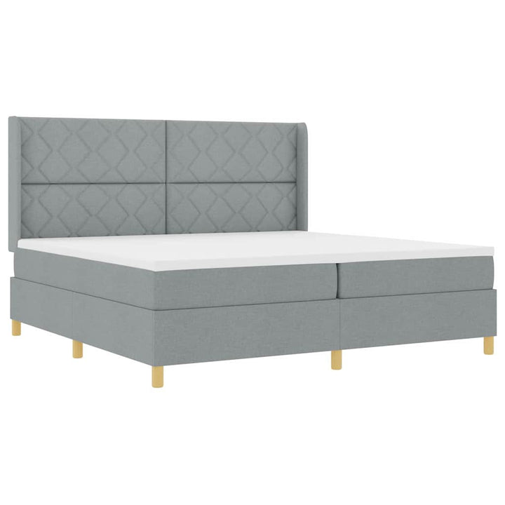 Box spring seng med LED-lysstrimler Lysegrå 200 x 200 cm Stof
